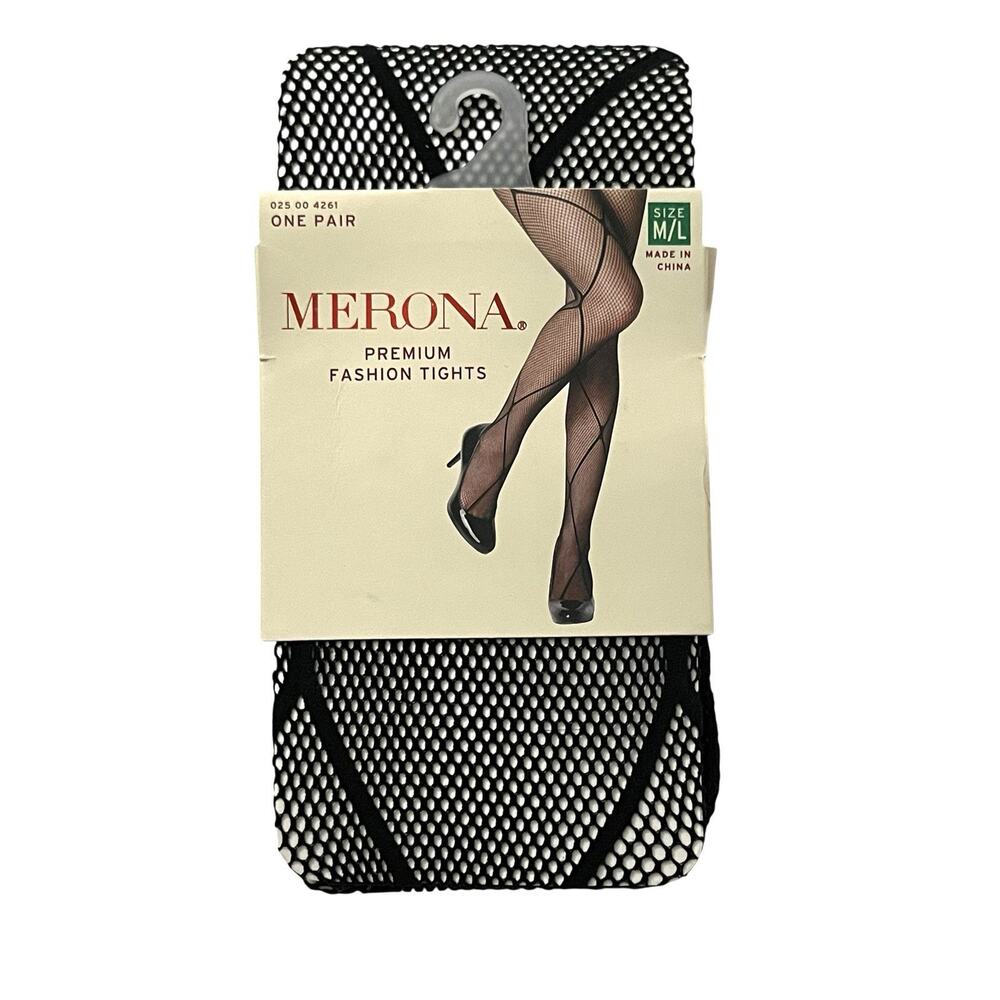 Merona Women's Black Fishnet Tights Stockings M/L Semi-Sheer 5.5"-5.8" 140-190lb